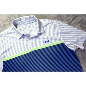 Under Armour White/Green/Blue Golf Polo Shirt Men's Size L